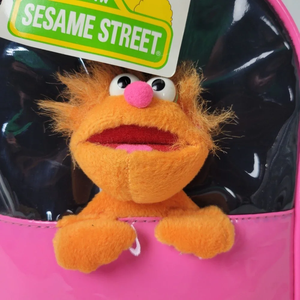 Sesame Street Zoe Mini Backpack Pink Black Vinyl Plush Vintage Kmart NWT